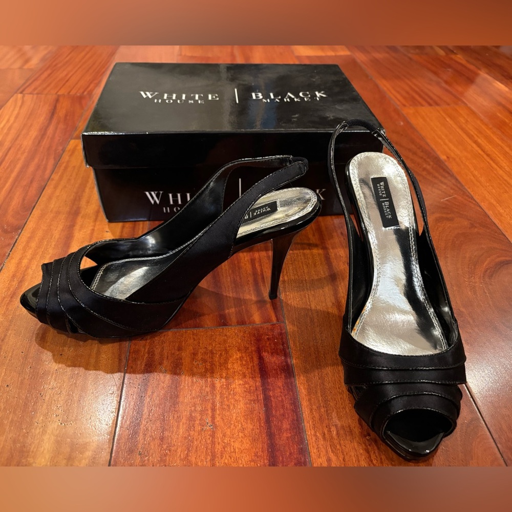 WHBM New Donatella Sling Back Peep Toe Heels SZ 8.5M